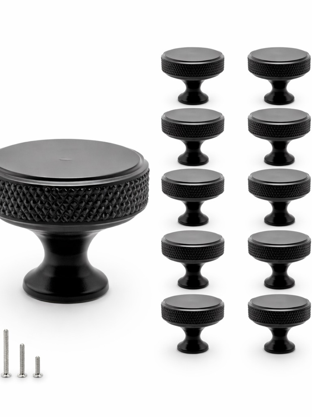 Black Textured Round Cabinet Knobs - Set of 10